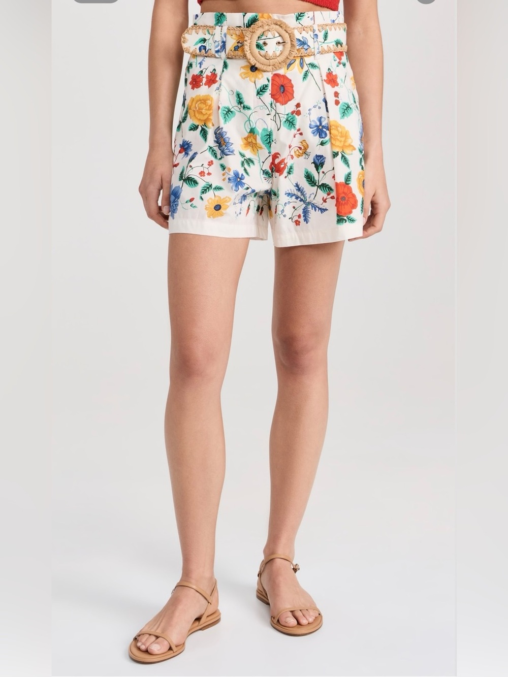 Cara Cara White Floral Belted Shorts